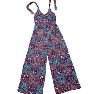 Espresso Halter Wide Leg Jumpsuit Size S teal coral brown Jumper Elastic Waist.
